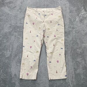 Talbots Pants Womens 14 Beige Chino Paris France Eiffel Tower AOP Straight Leg